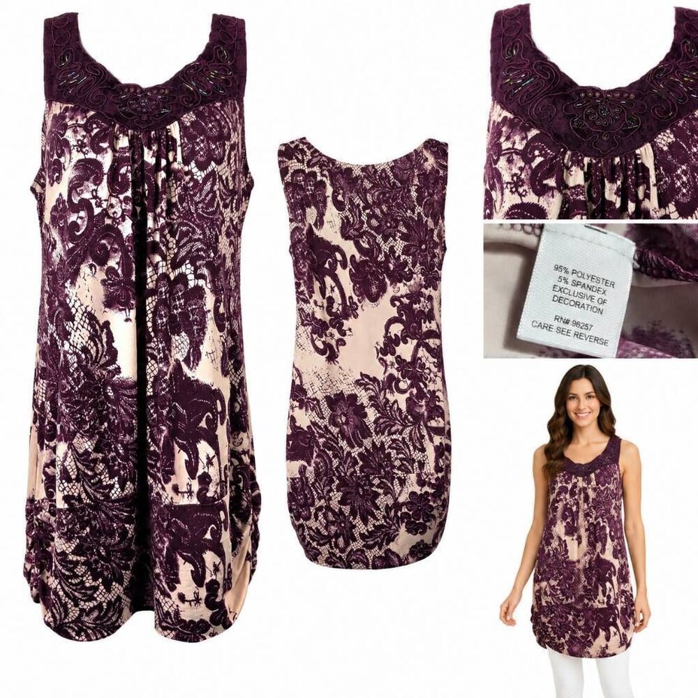 Studio Y XL Purple Paisley Sleeveless Tunic Top Stretch